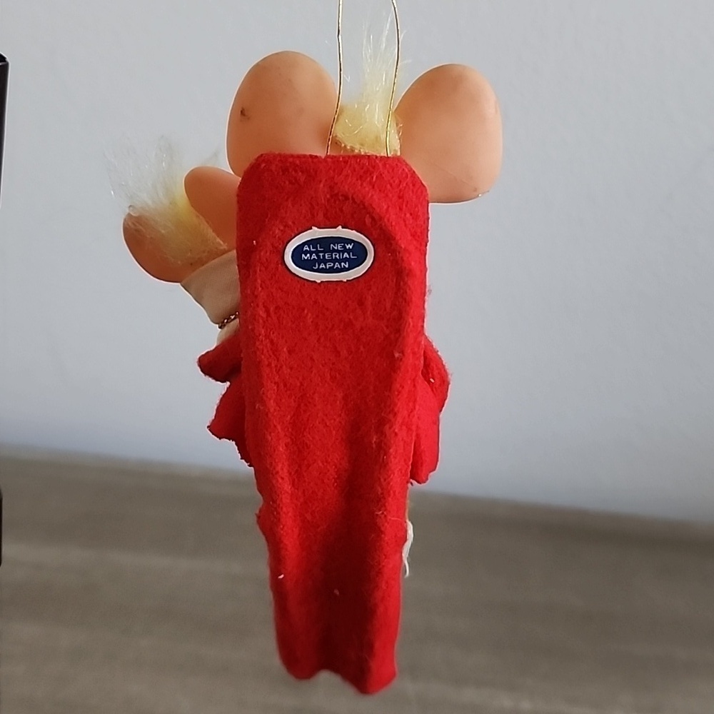 Vtg Kitsch Christmas Mice Hanging Ornament MidCentury Japan Red & Green Felt Elf - Picture 4 of 5
